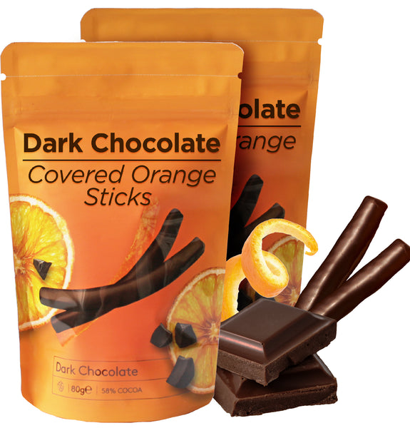 Chocolate Covered Fruits-2 Packs 5.64 Oz, Fruit Peels Covered with Dark Chocolate, Delicious Sweet Yummy Chocolate Coated Fruit Candy(2.82 Ozx 2 Packs) (Orange)