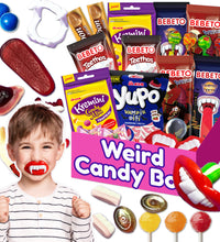 Funny Weird Candy Box Variety Pack 21 Pcs, Vampire Teeth Fangs Witch Fingers and Unique Mystery Rare Foreign Candies Assortment For Families, Scary Weird Candies