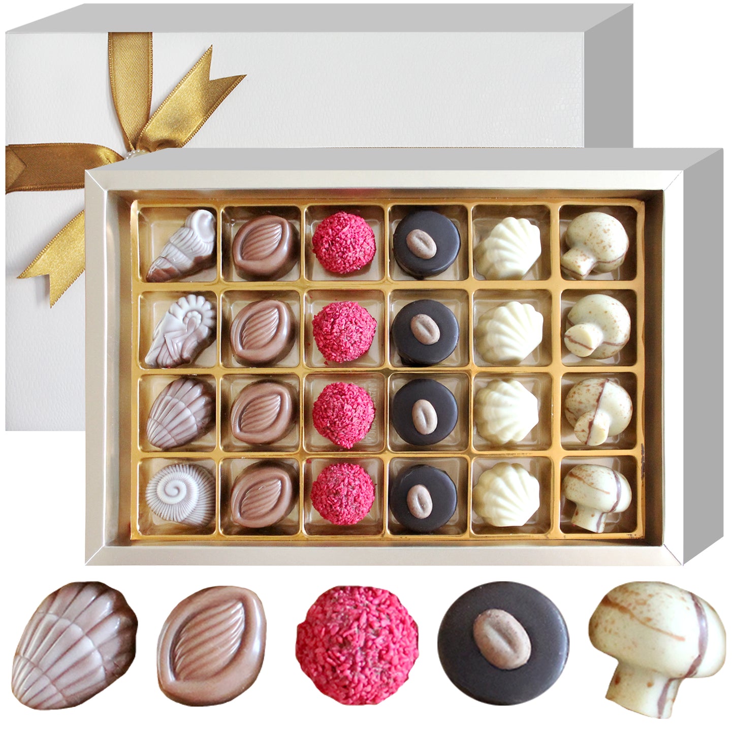 Handmade Artisanal Assorted Chocolate Gift Box - 6 Delicious Flavors, Chocolate Truffles & Candy 24 Pcs