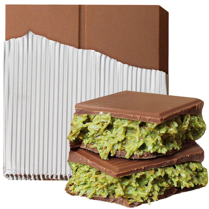 Dubai Chocolate Pistachio Bar 3.5 Oz Square, Luxury Chocolate Bars with Crispy Kunafa Pistachio Filling