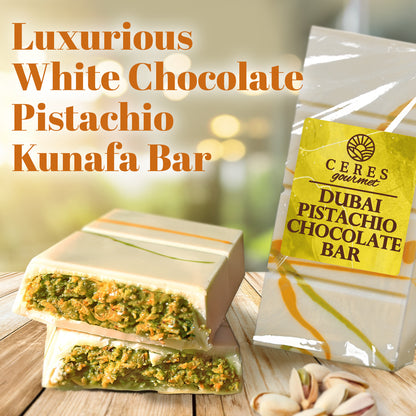 Ceres Gourmet Dubai Chocolate Bar Pistachio 3.5 Oz with White Chocolate Knafeh, Perfectly Portioned Packaging Dubai Chocolate, Premium Kunafa Chocolate Bars (3.5 Oz, White Chocolate)