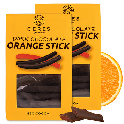 Dark Chocolate Covered Orange Peel Sticks 2 Packs 8.46 Oz - Premium Quality Candied Orange Peel Slices Covered with Dark Chocolate, Delicious Sweet Yummy Chocolate Coated Fruit Candy 8.46 Oz