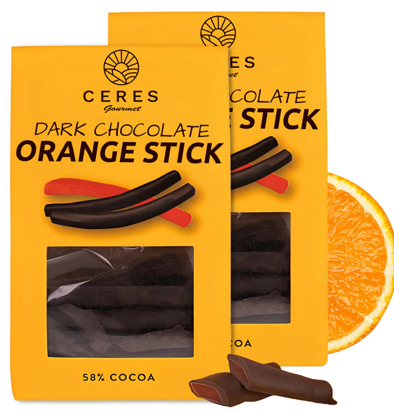 Dark Chocolate Covered Orange Peel Sticks 2 Packs 8.46 Oz - Premium Quality Candied Orange Peel Slices Covered with Dark Chocolate, Delicious Sweet Yummy Chocolate Coated Fruit Candy 8.46 Oz