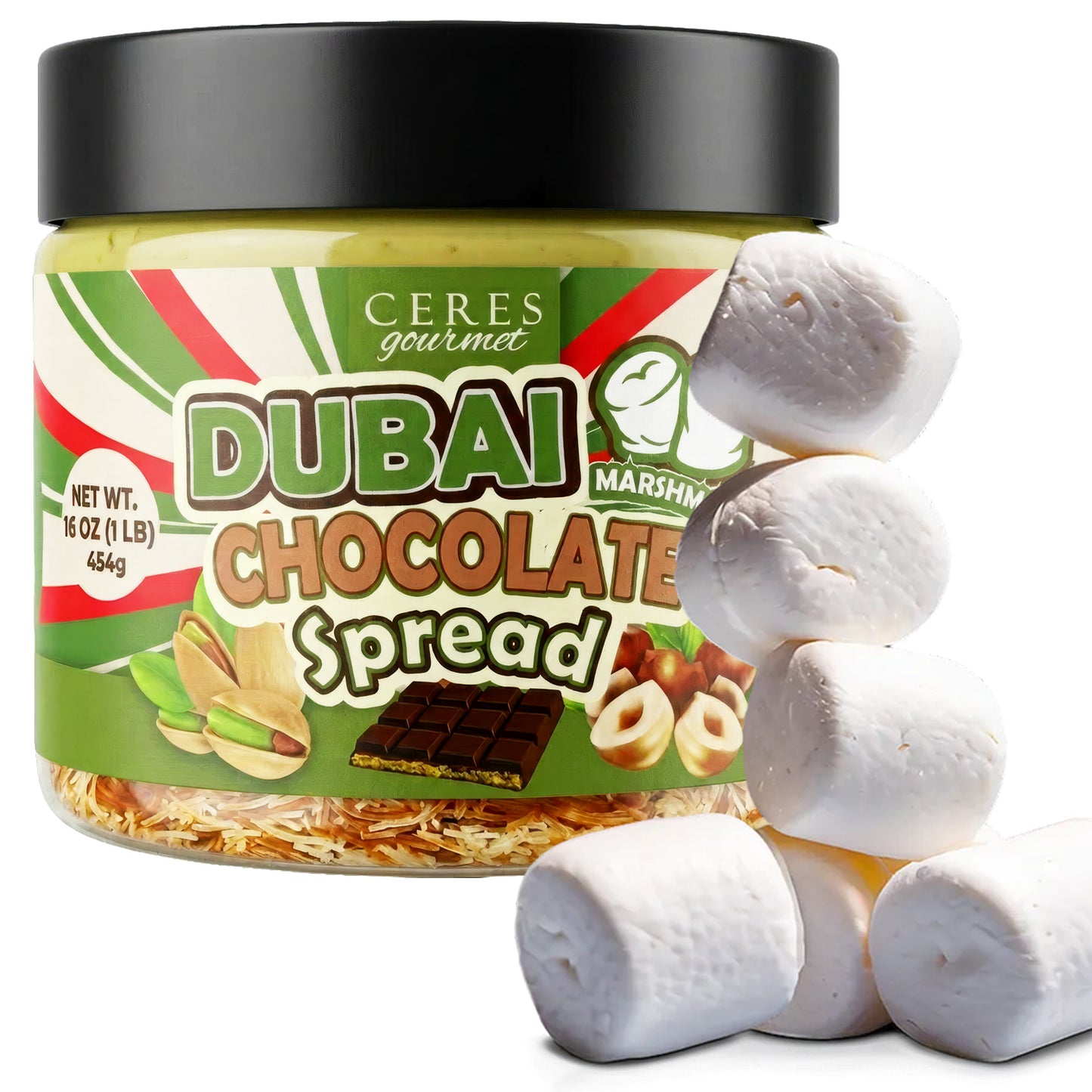 Ceres Gourmet Dubai Chocolate Pistachio Spread with Marshmallows (16oz)