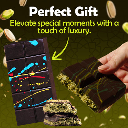 Dark Chocolate Dubai Crispy Knafeh Pistachio Bar 7oz | Kunafa Chocolate Delight | Crunchy Chocolate with Rich Pistachio Kunafe Filling | Gourmet Dessert Gift