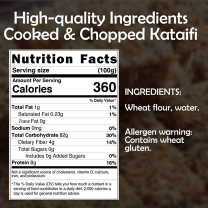 Cooked & Chopped Kataifi for Dubai Chocolate, Ready-to-Use Shredded Topping for Desserts, Crushed Kataifi, Vacuum-Sealed Kadayif Pastry for Freshness, (7oz)