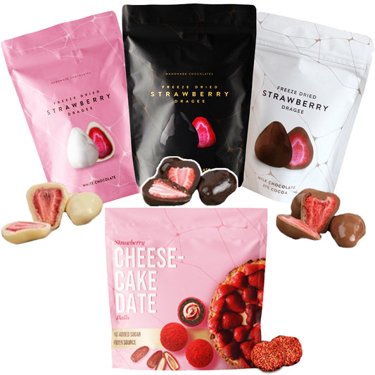 Chocolate Covered Strawberry Variety Pack 4 Pcs, Exquisite Chocolate-Covered Fruit Gift Box - Perfect Blend of Sweetness and Indulgence for Chocolate and Date Ball Lovers