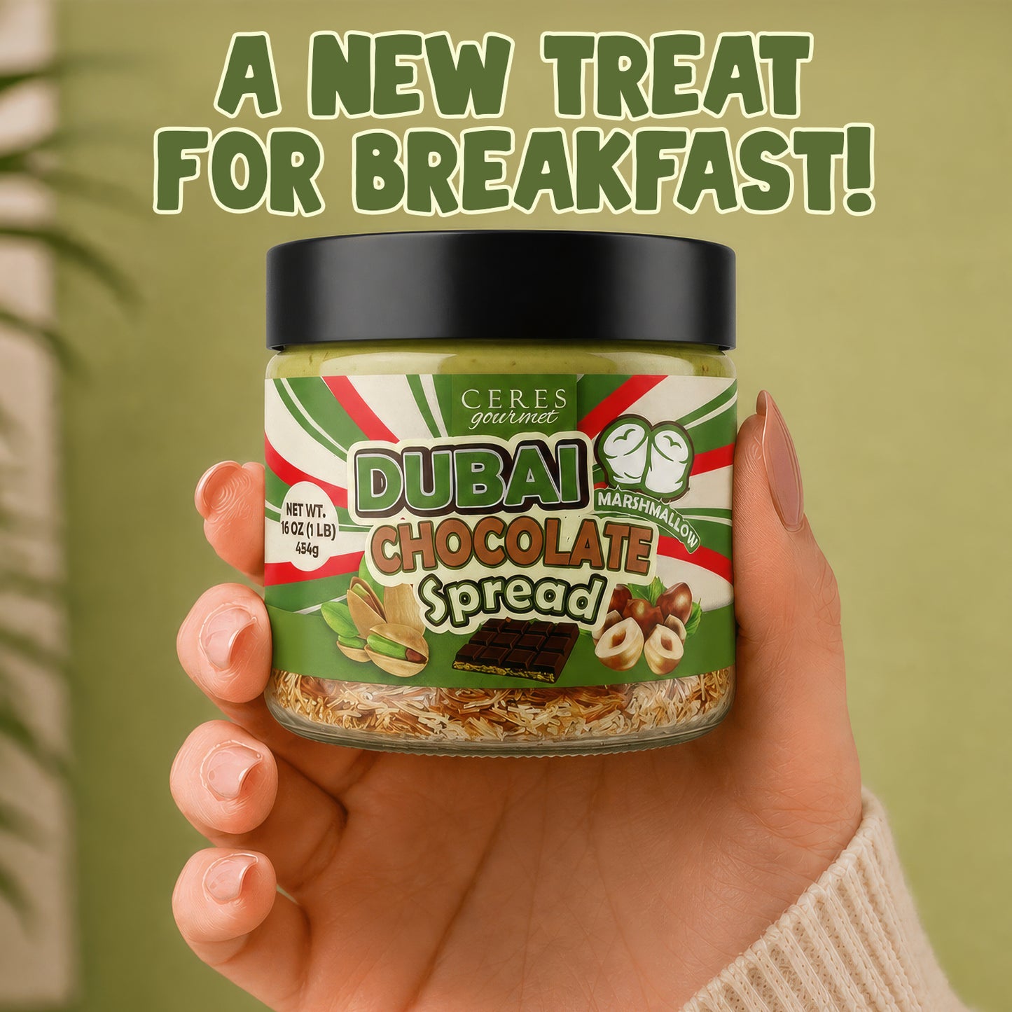 Ceres Gourmet Dubai Chocolate Pistachio Spread with Marshmallows (16oz)