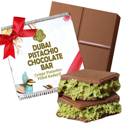 Dubai Chocolate Pistachio Bar 3.5 Oz Square, Luxury Chocolate Bars with Crispy Kunafa Pistachio Filling