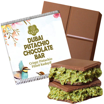 Dubai Chocolate Pistachio Bar 3.5 Oz Square, Luxury Chocolate Bars with Crispy Kunafa Pistachio Filling