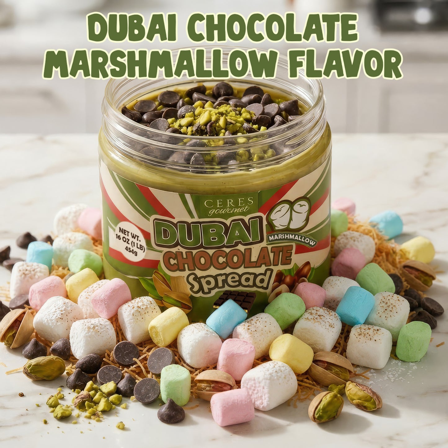 Ceres Gourmet Dubai Chocolate Pistachio Spread with Marshmallows (16oz)