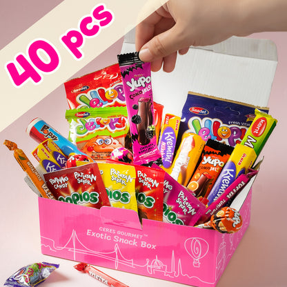 Ceres Gourmet Candy Snacks Box Foreign Rare Unique—an international gift box with 40 mystery candies and snacks. 