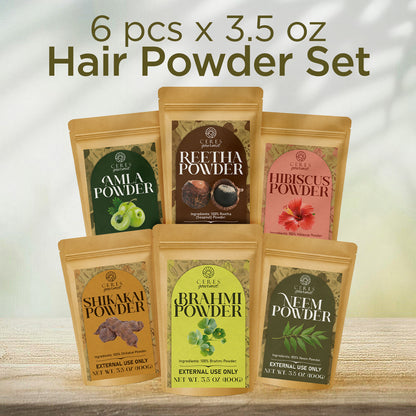 Ayurvedic Hair Powder Set – Amla, Shikakai, Brahmi, Neem | 6 Pack Natural Herbal Hair Care (21 oz)