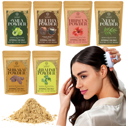 Ayurvedic Hair Powder Set – Amla, Shikakai, Brahmi, Neem | 6 Pack Natural Herbal Hair Care (21 oz)