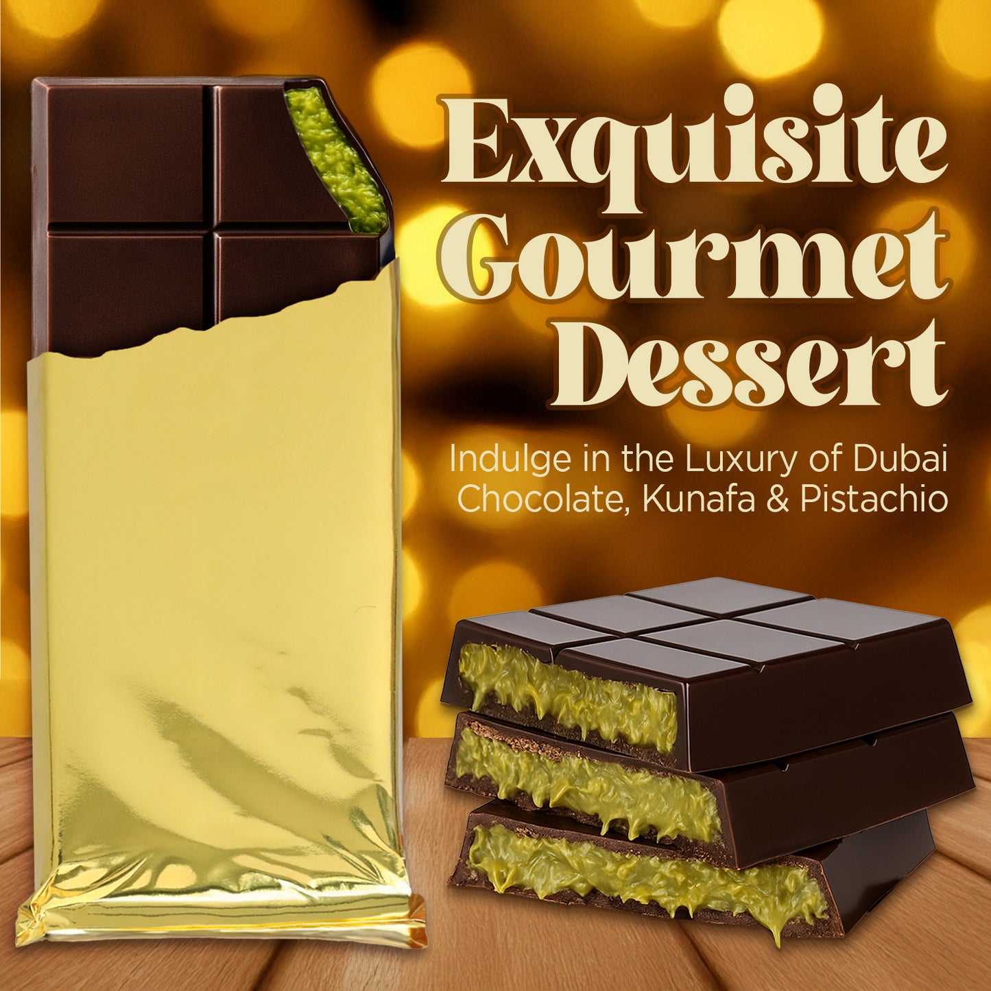 Dark Chocolate Dubai Crispy Knafeh Pistachio Bar 7oz