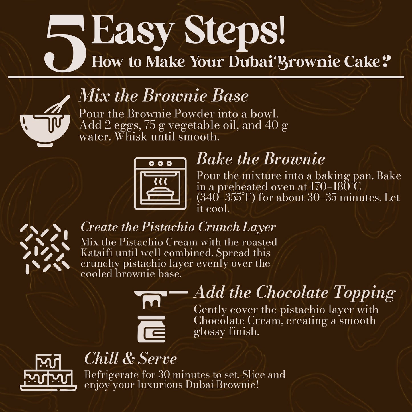 Dubai Brownie DIY Kit -Brownie Powder Mix & Pistachio and Chocolate Cream & Roasted Kataifi