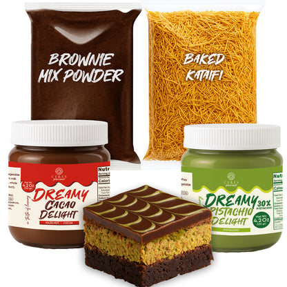 Dubai Brownie DIY Kit -Brownie Powder Mix & Pistachio and Chocolate Cream & Roasted Kataifi