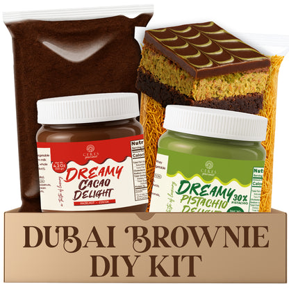 Dubai Brownie DIY Kit -Brownie Powder Mix & Pistachio and Chocolate Cream & Roasted Kataifi