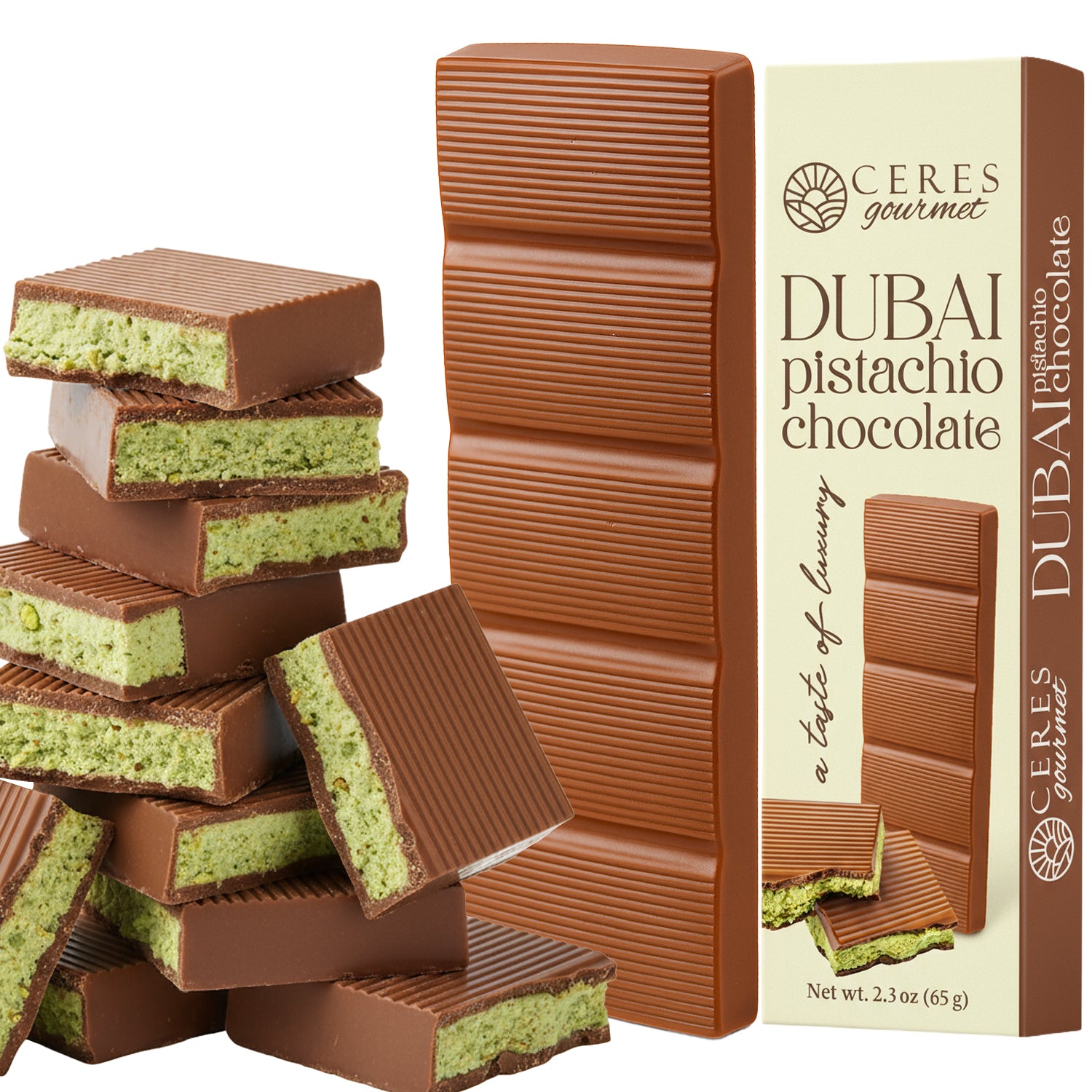 Ceres Gourmet Dubai Chocolate Bar with pistachio and kataifi