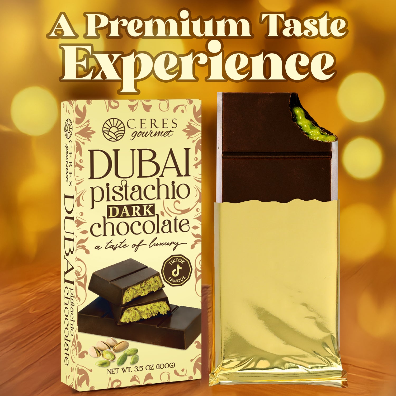 Dubai Chocolate Bar Pistachio with Dark Chocolate and Knafeh