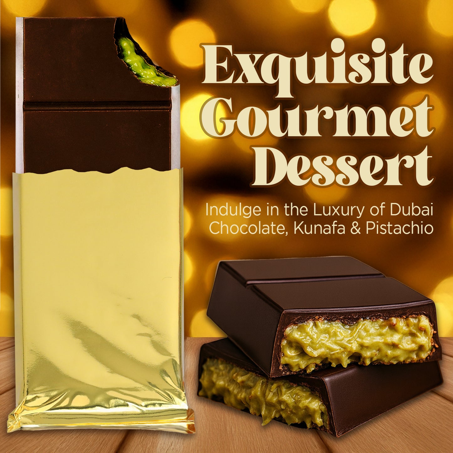 Dubai Chocolate Bar Pistachio with Dark Chocolate & Knafeh -  3.5  Oz