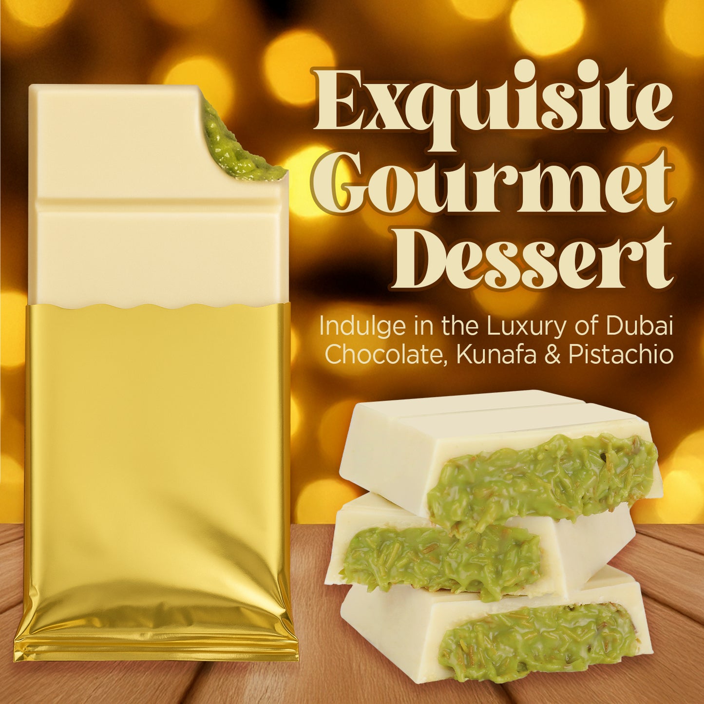 Dubai Chocolate Bar Pistachio with White Chocolate  & Knafeh - 3.5 Oz
