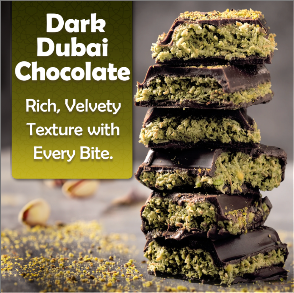 Dark Chocolate Dubai Crispy Knafeh Pistachio Bar 7oz