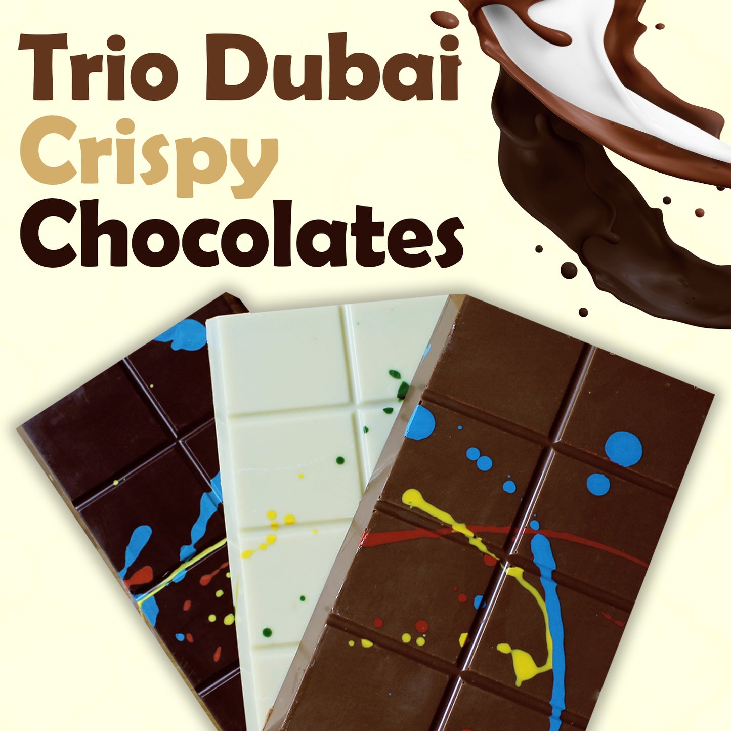 Dubai Crispy Knafeh Chocolate Trio Bundle (Milk, White & Dark Chocolate) | Gourmet Pistachio Bars | Luxurious Dessert Gift Set