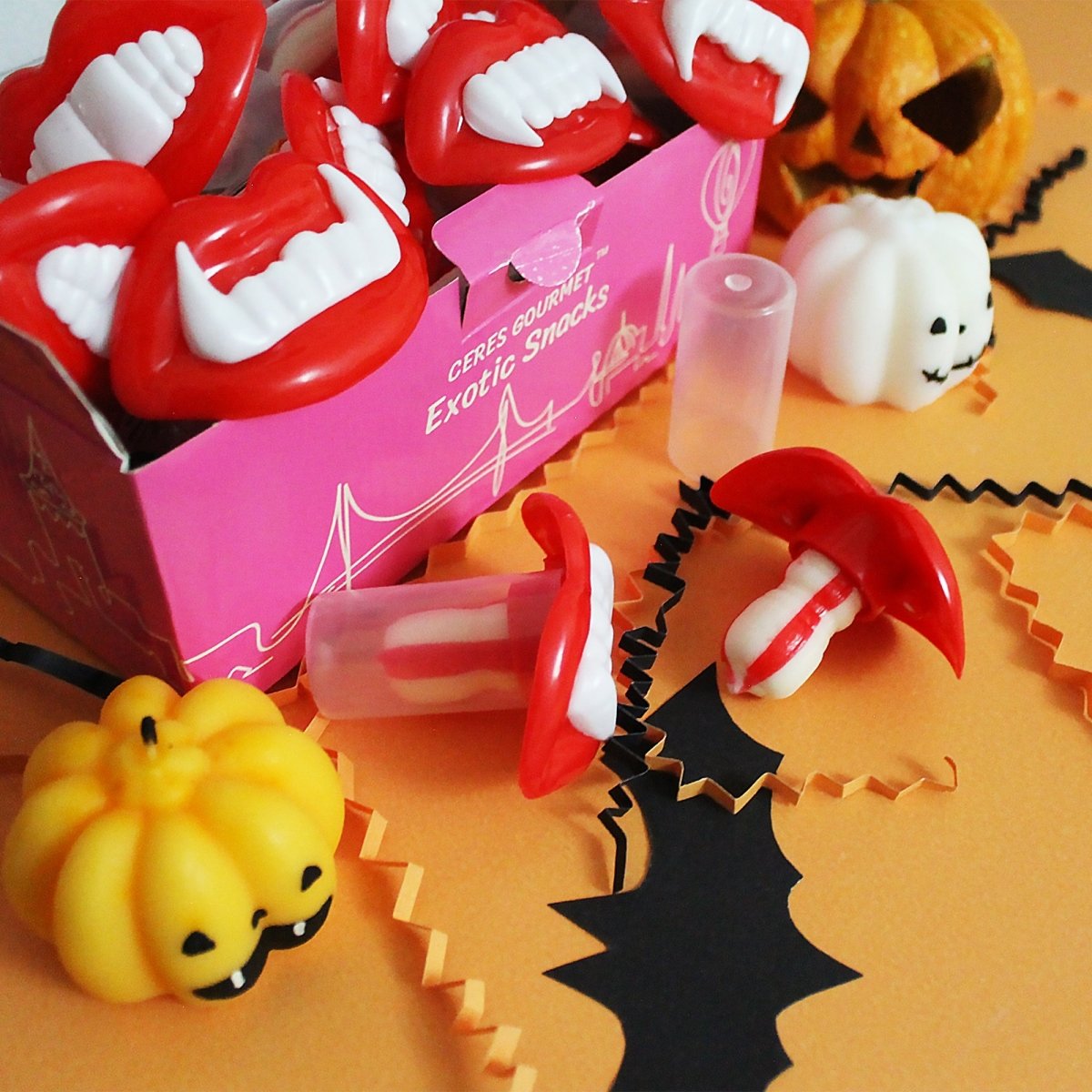 Wax Vampire Teeth Fang Candy Bulk 20 Pcs, Individually Wrapped Fake Buck Teeth Candies, Creepy Scarry Lips Vintage Retro Hard Lollipop Candy for Thanksgiving and Christmas - Ceres Gourmet