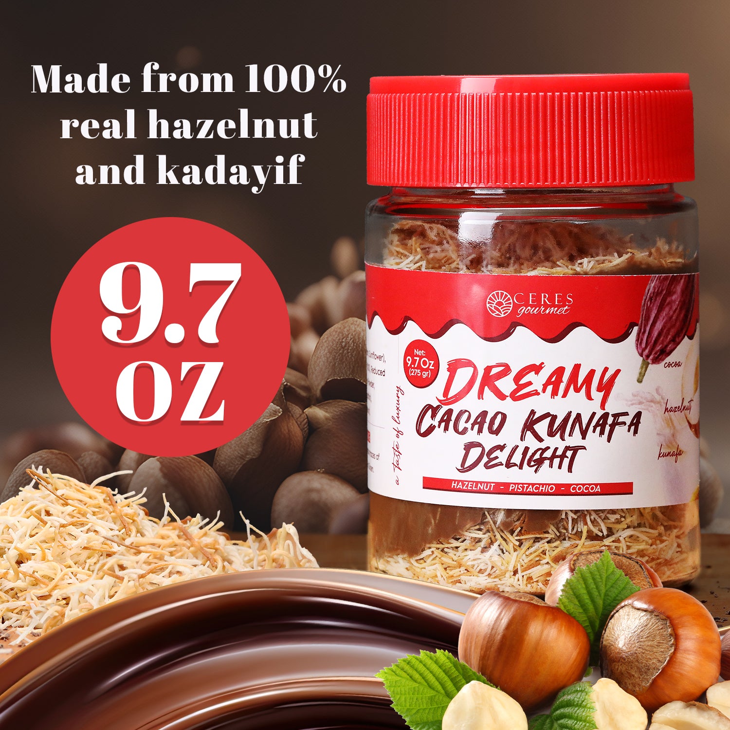 Hazelnut & Phyllo Chocolate Spread – 9.7 oz – Ceres Gourmet
