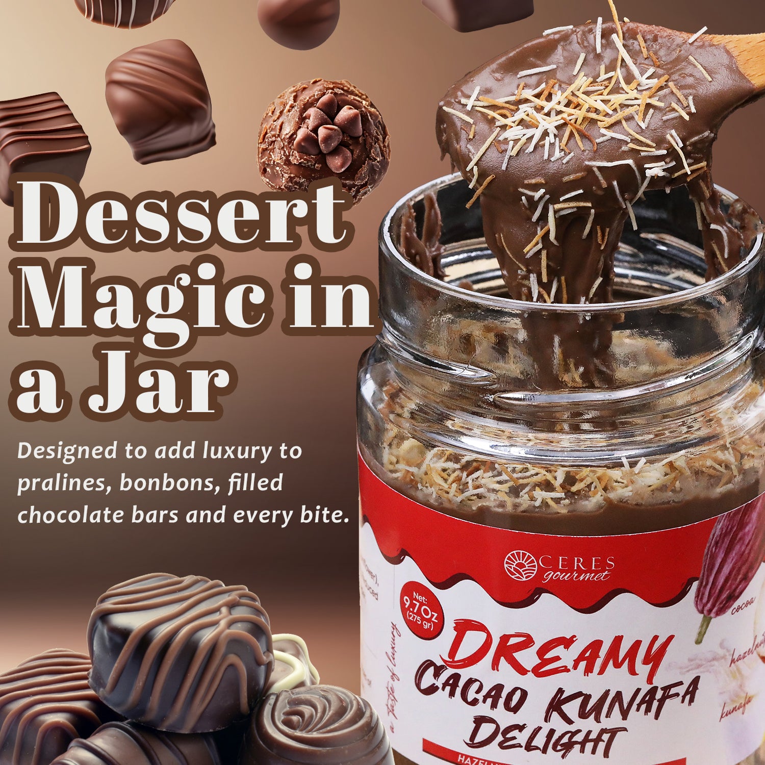 Hazelnut & Phyllo Chocolate Spread – 9.7 oz – Ceres Gourmet