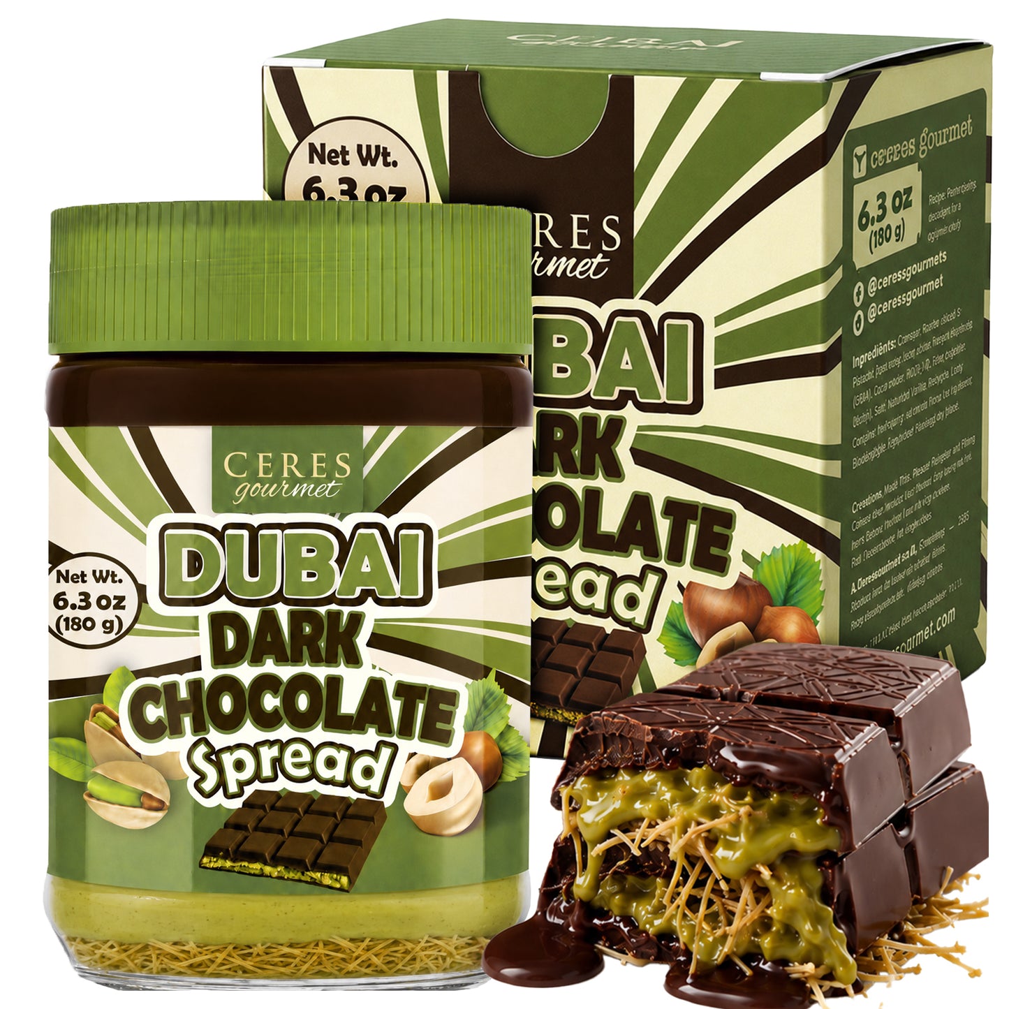 Belgian Dark Dubai Chocolate Kataifi Spread 6.35 oz