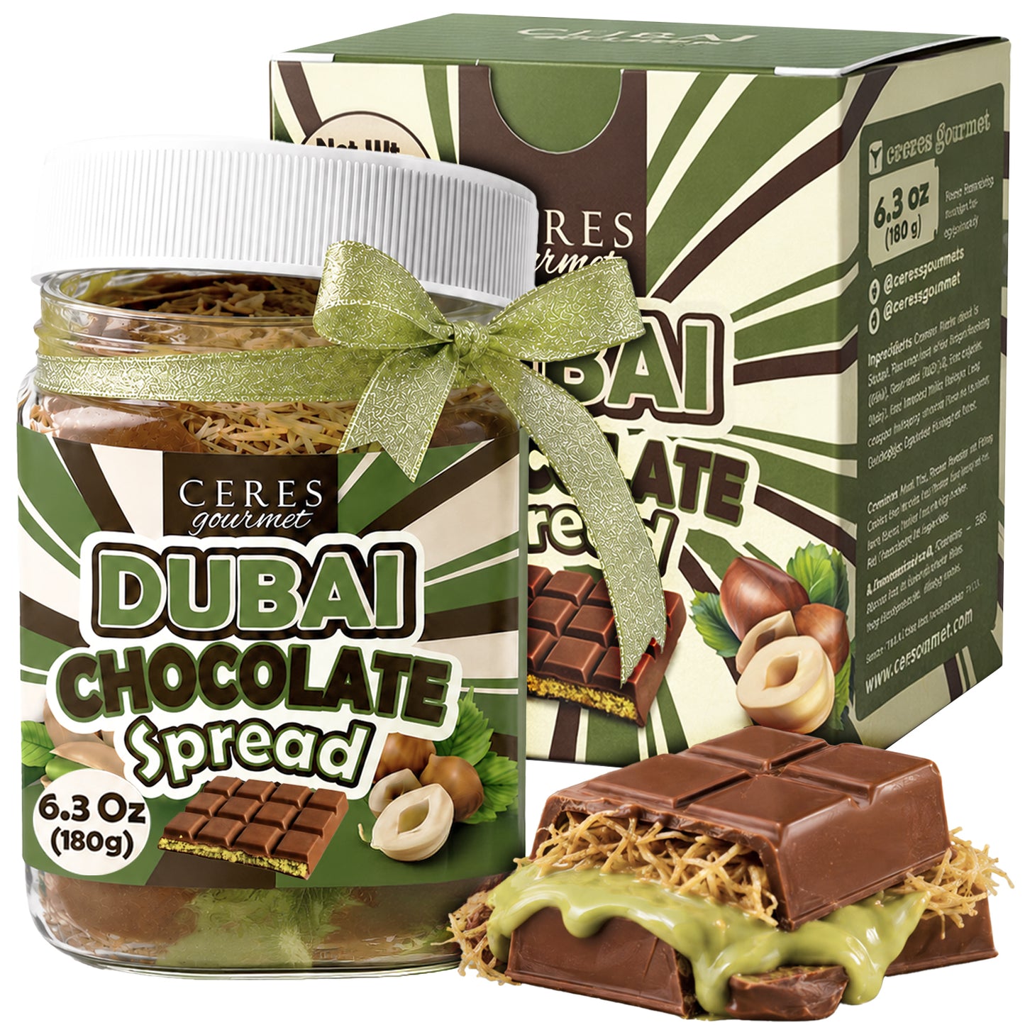 Dubai Chocolate Spread – 6.35 oz for Breakfast, Snacks, and Desserts