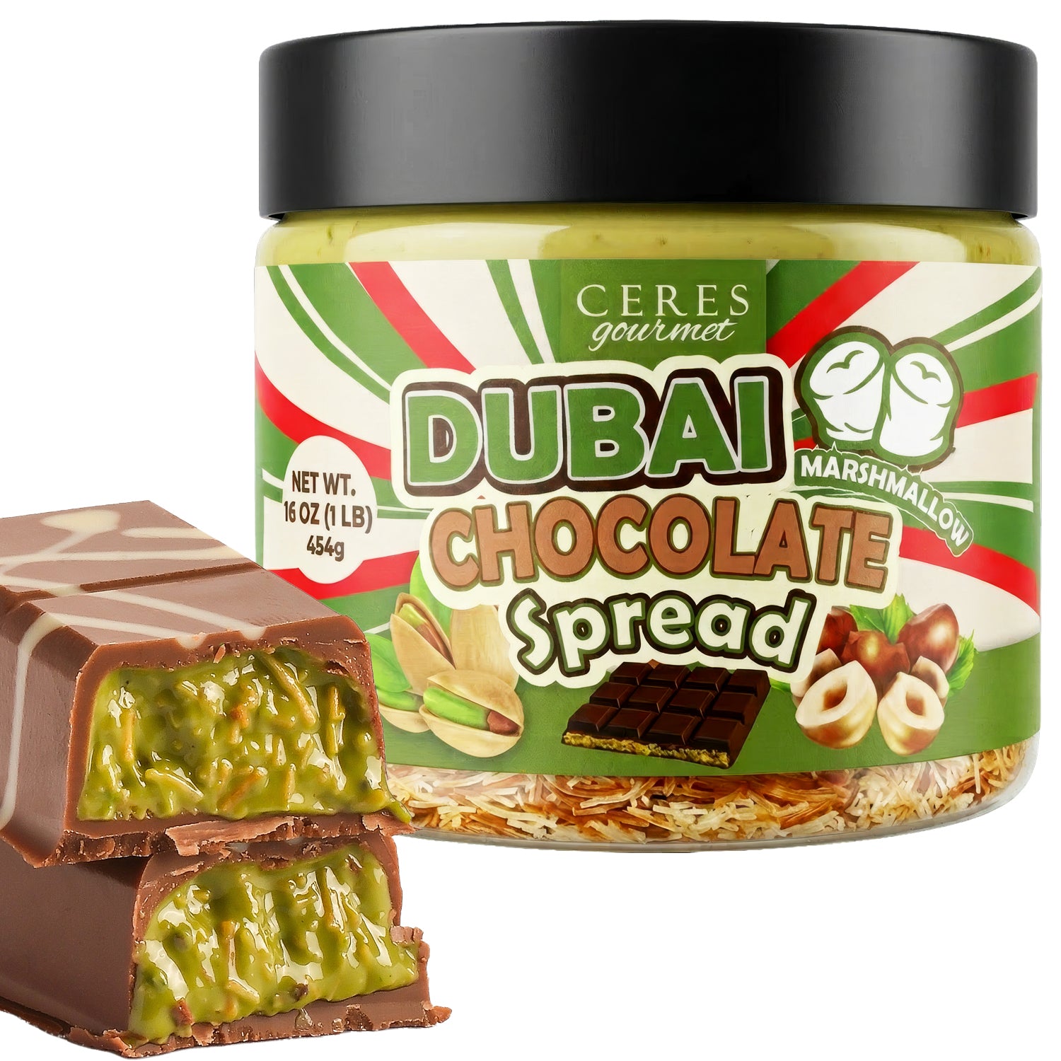 Dubai Chocolate Spread in a Jar with Marshmallows & Pistachio