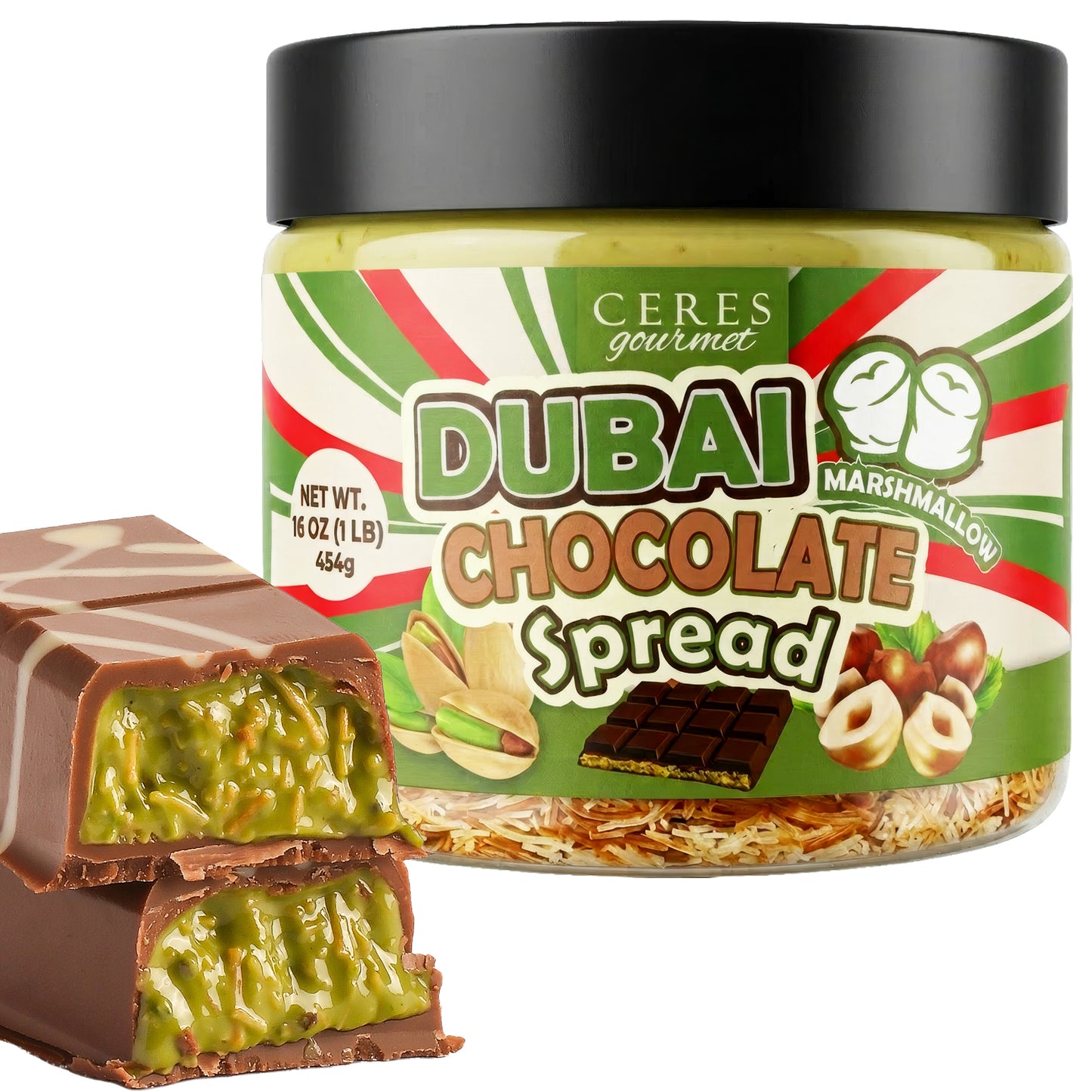 Ceres Gourmet Dubai Chocolate Pistachio Spread with Marshmallows (16oz)