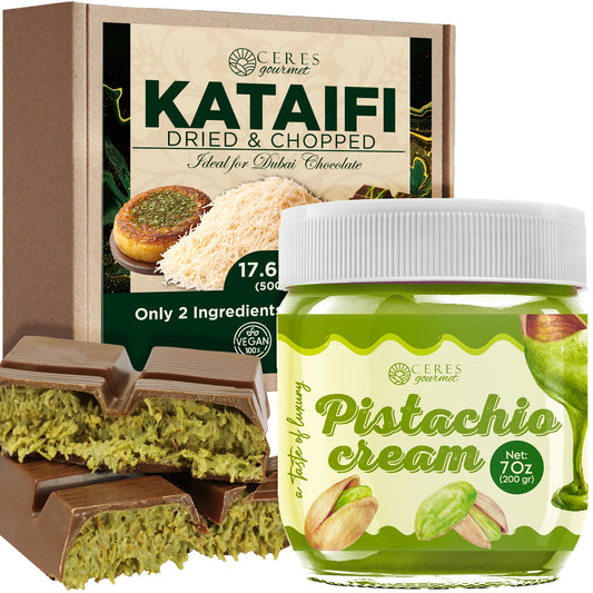 Ceres Gourmet Kataifi and Pistachio Cream jar with packaging on a white background