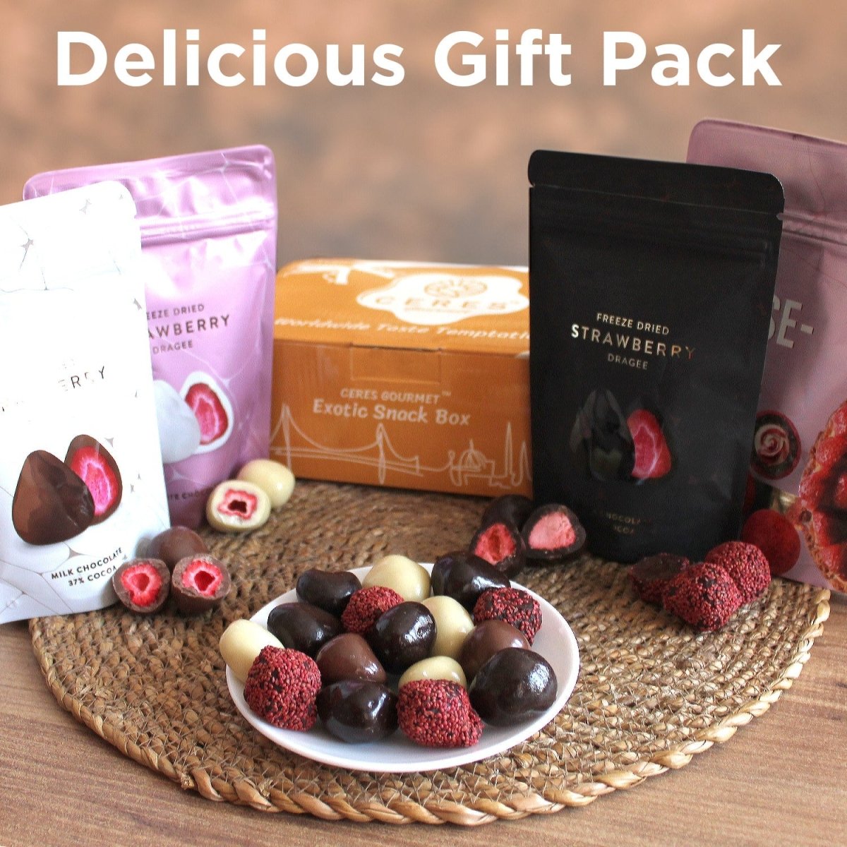 Chocolate Covered Strawberry Variety Pack 4 Pcs, Exquisite Chocolate - Covered Fruit Gift Box - Perfect Blend of Sweetness and Indulgence for Chocolate and Date Ball Lovers - Ceres Gourmet