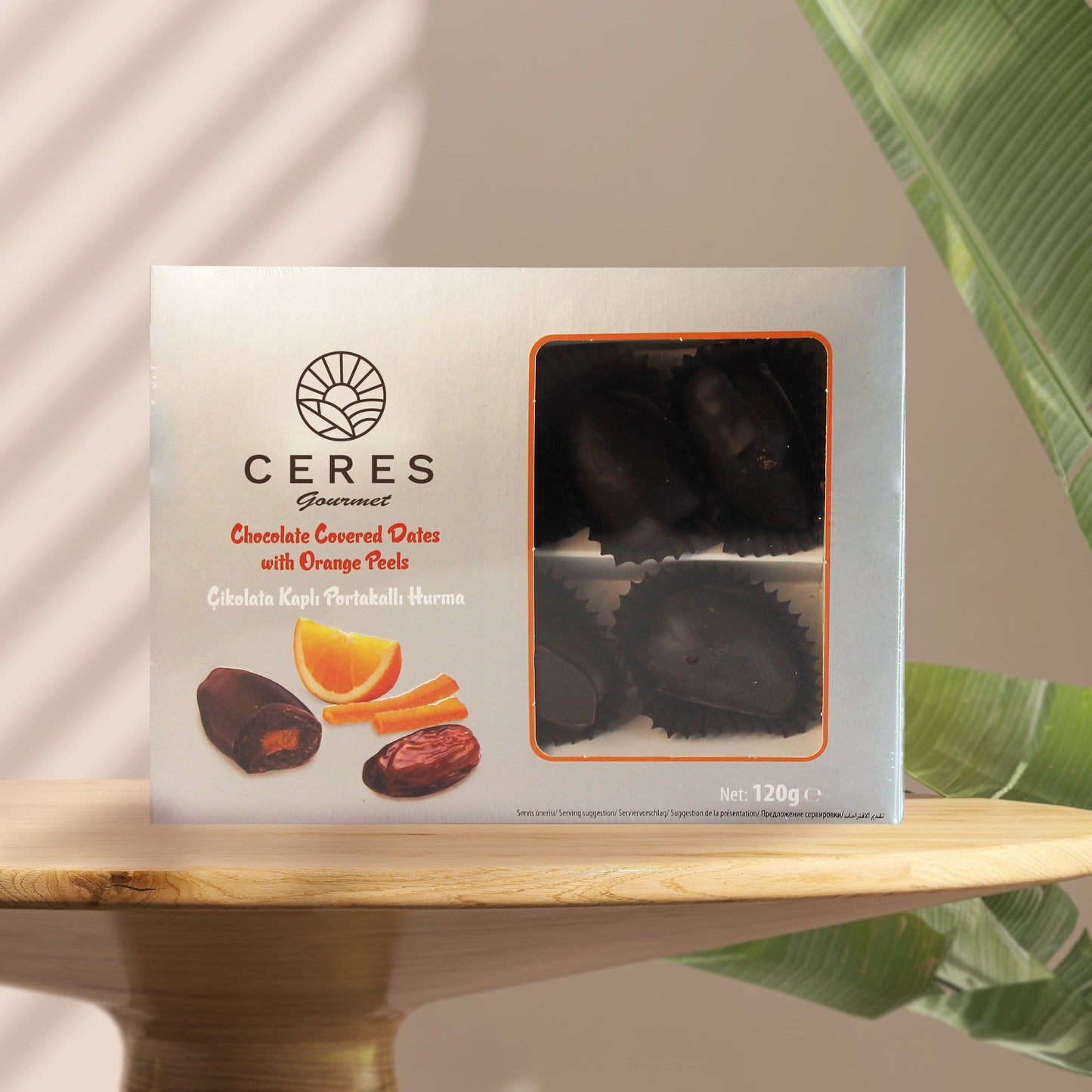 Dark Chocolate Coated Medjool Dates Stuffed with Almonds 2 Packs-8.46 Oz, Premium Bitter Chocolate Covered Dates (Orange) - Ceres Gourmet