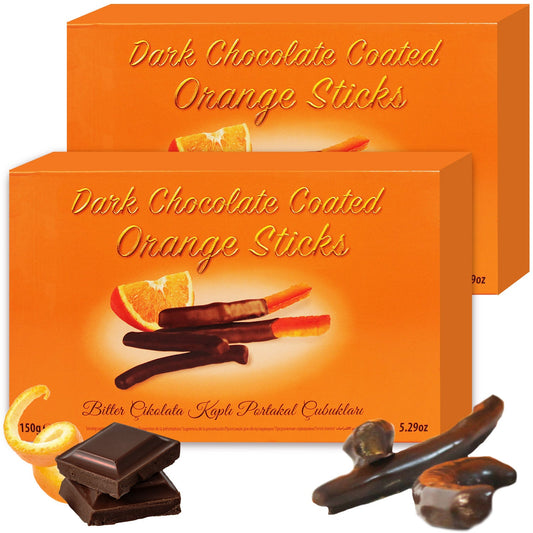 Dark Chocolate Covered Orange Sticks-2 Packs 10.58 Oz, Dried Candied Orange Slices Covered with Chocolate, Delicious Sweet Yummy Chocolate Coated Fruit Candy (5.29 Oz x 2 Packs) - Ceres Gourmet