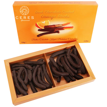 Dark Chocolate Covered Orange Sticks-2 Packs 10.58 Oz, Dried Candied Orange Slices Covered with Chocolate, Delicious Sweet Yummy Chocolate Coated Fruit Candy (5.29 Oz x 2 Packs) - Ceres Gourmet