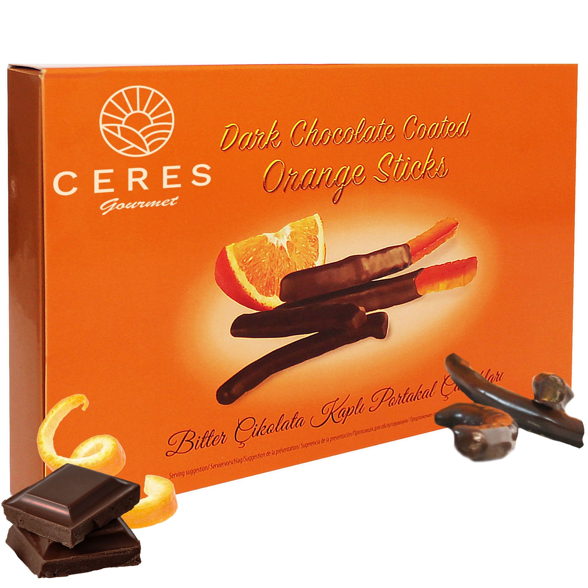 Dark Chocolate Orange Peel Sticks, Candied Orange Peel Slices Coated With Dark Chocolate (Classic-5.29 Oz) - Ceres Gourmet