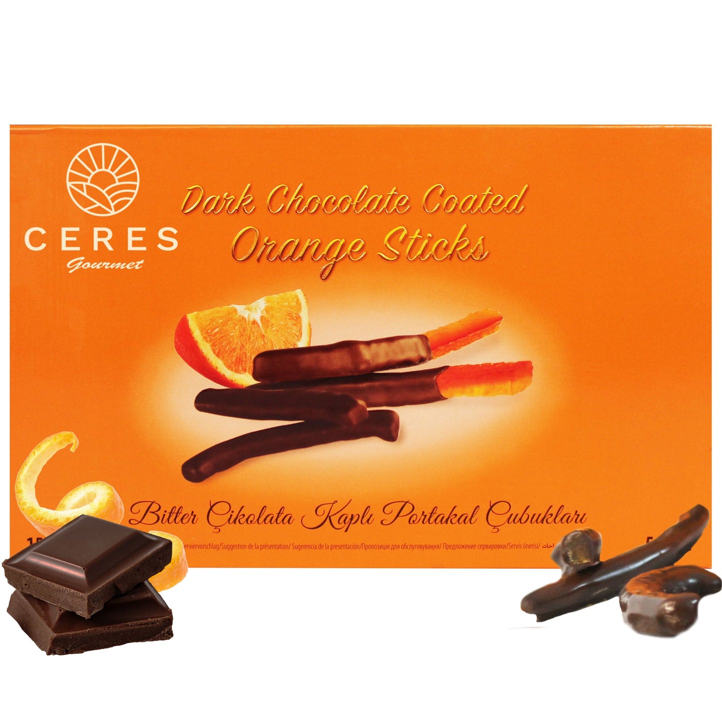 Dark Chocolate Orange Peel Sticks, Candied Orange Peel Slices Coated With Dark Chocolate (Classic-5.29 Oz) - Ceres Gourmet