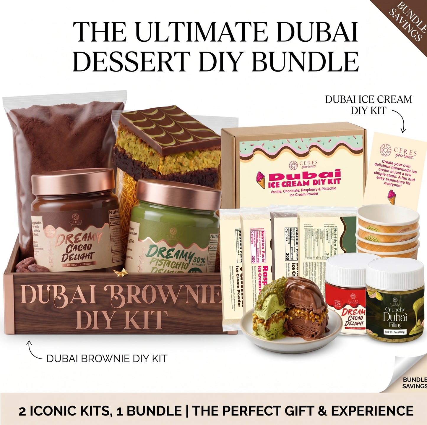Ceres Gourmet Ultimate Dubai Dessert DIY Bundle: Brownie & Ice Cream Kits