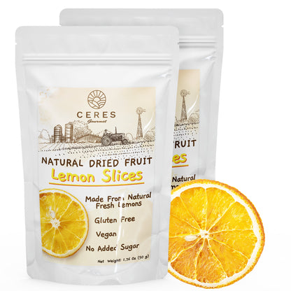 Dried Lemon Slices, Dehydrated Lemon Wheels for Cocktails (35 to 45 Slices) 3.5 Oz, Natural Dried Fruit Cocktail Garnish for Drinks, Decorations, Cake, Cooking, Tea - Ceres Gourmet