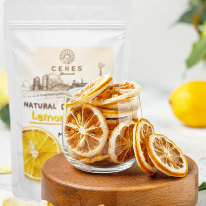 Dried Lemon Slices, Dehydrated Lemon Wheels for Cocktails (35 to 45 Slices) 3.5 Oz, Natural Dried Fruit Cocktail Garnish for Drinks, Decorations, Cake, Cooking, Tea - Ceres Gourmet