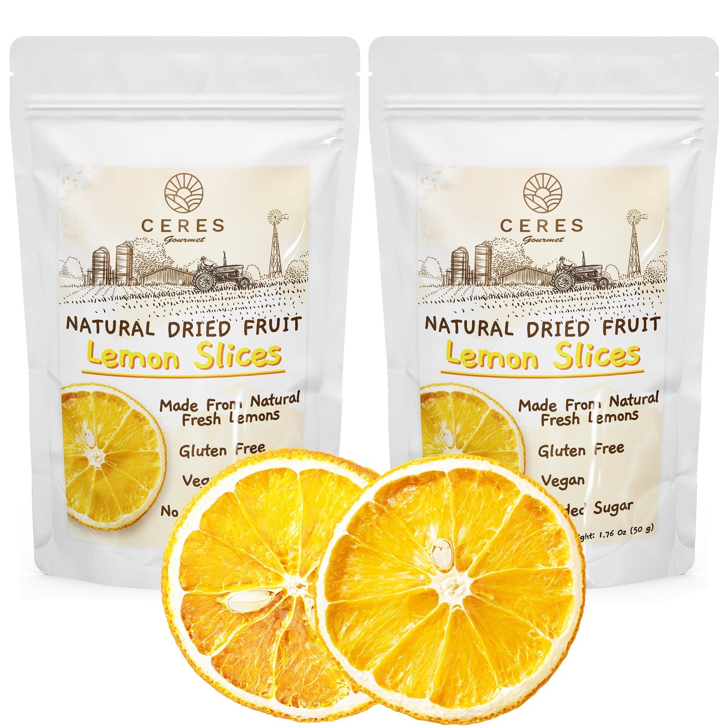 Dried Lemon Slices, Dehydrated Lemon Wheels for Cocktails (35 to 45 Slices) 3.5 Oz, Natural Dried Fruit Cocktail Garnish for Drinks, Decorations, Cake, Cooking, Tea - Ceres Gourmet