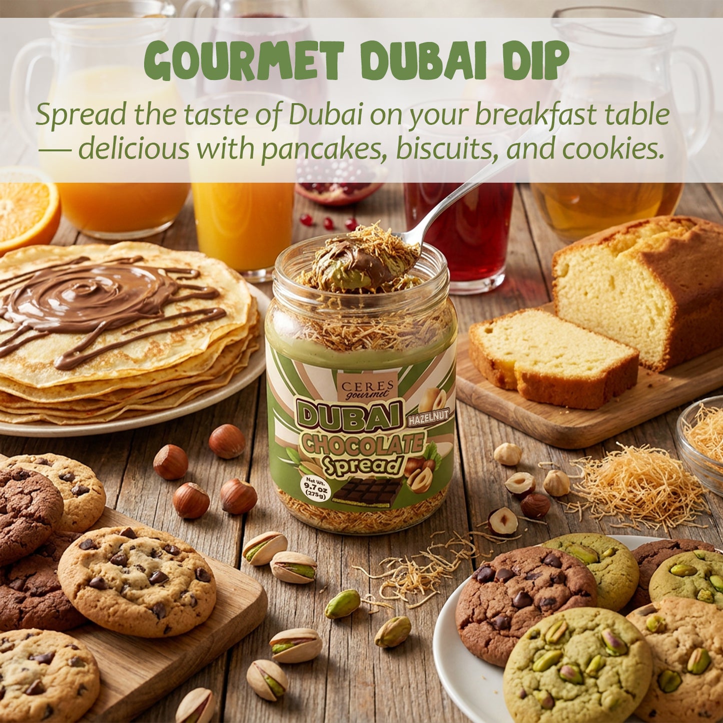 Viral Dubai Chocolate Spread: Pistachio, Hazelnut & Crunchy Kataifi (9.7 oz)