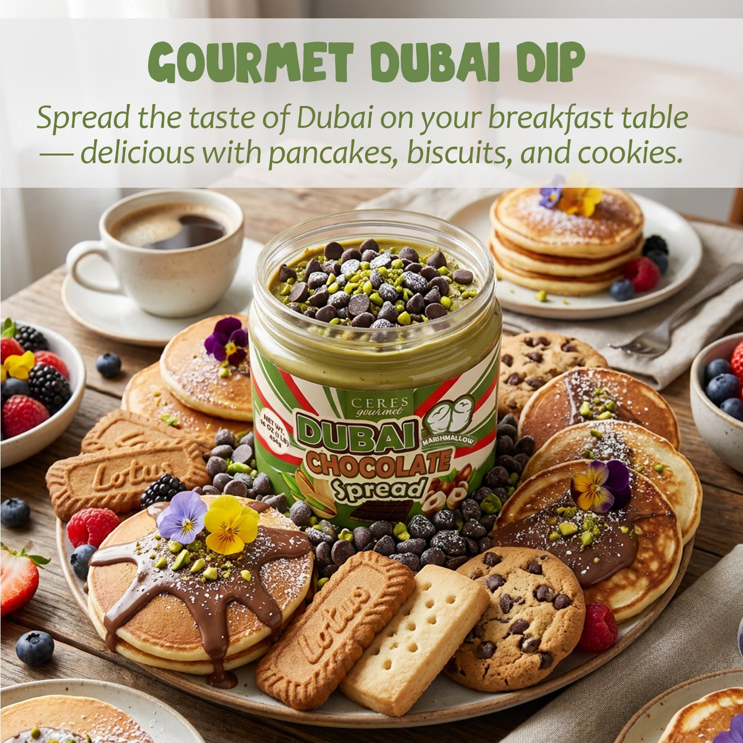 Ceres Gourmet Dubai Chocolate Pistachio Spread with Marshmallows (16oz)