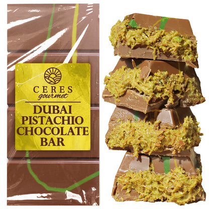 Ceres Gourmet Dubai Chocolate Bar Pistachio 3.5 Oz with Milky Chocolate Knafeh, Perfectly Portioned Packaging Dubai Chocolate, Premium Kunafa Chocolate Bars (3.5 Oz, Milk Chocolate)