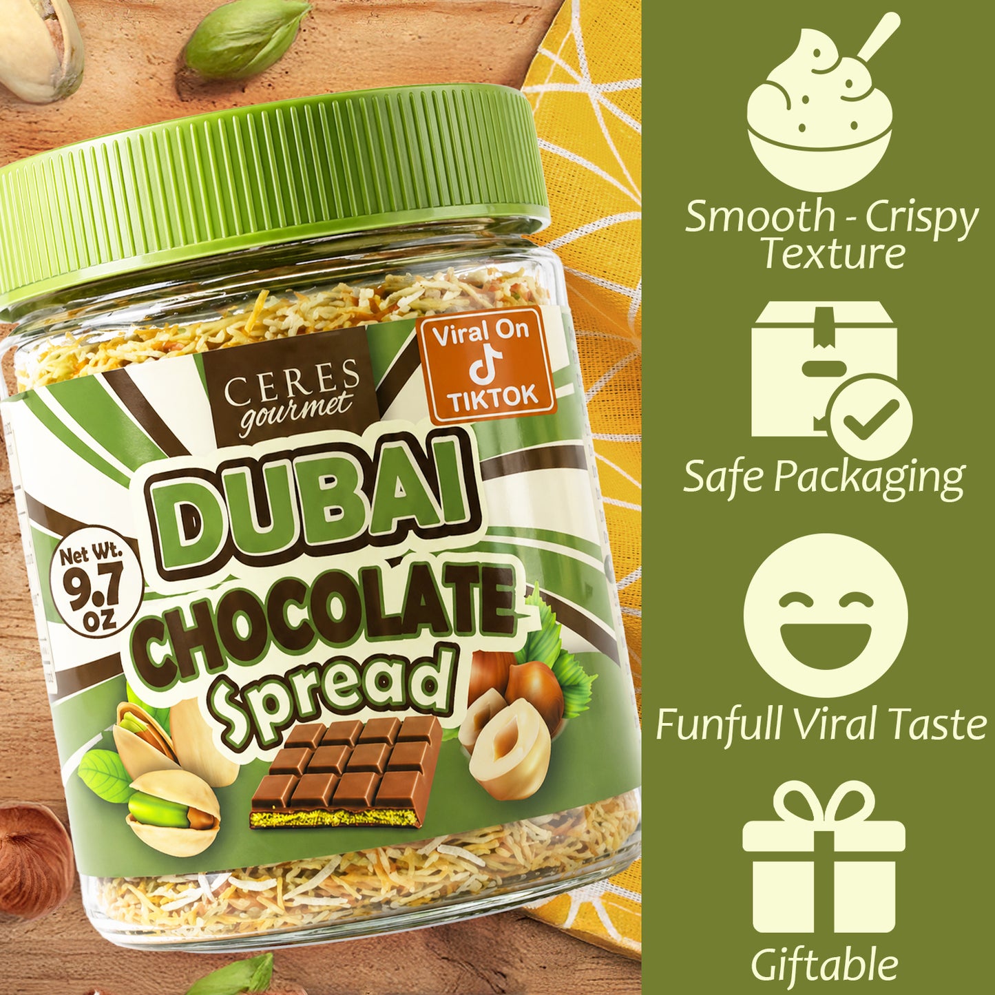 Dubai Spreadable Chocolate and Pistachio with Kataifi - 9.7 oz
